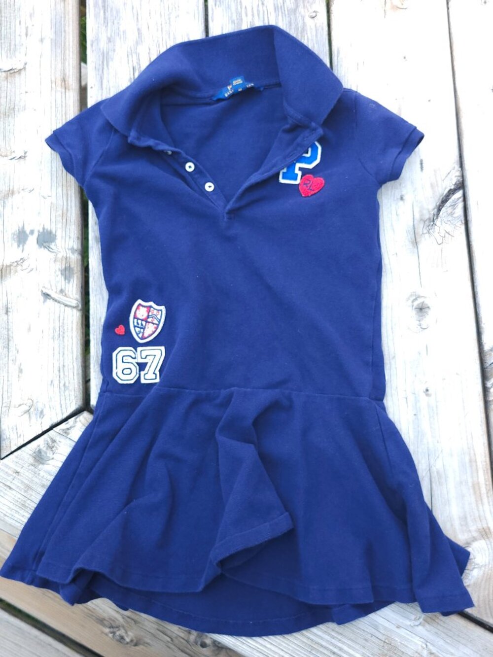 KIDS Polo Ralph Lauren Dress Patches 67 Patch Girls Size 6 Stretch Navy